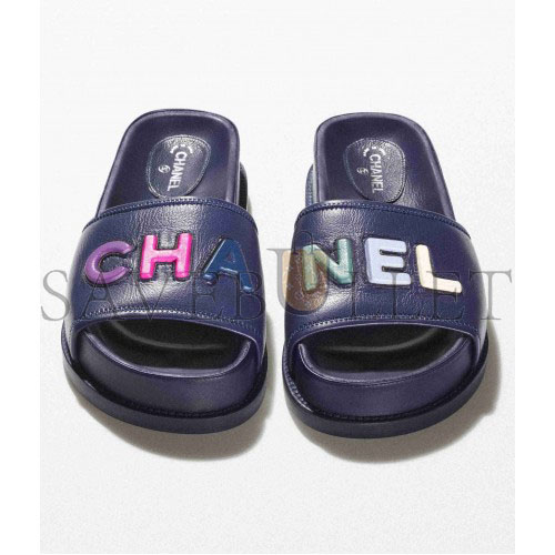 CHANEL MULES 		LAMBSKIN			NAVY BLUE & MULTICOLOR G38933 X56443 K3920