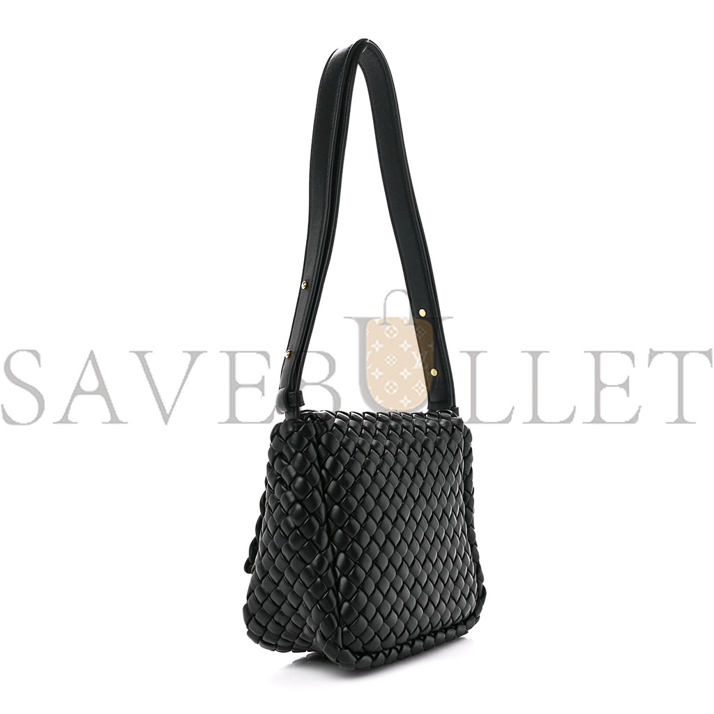 BOTTEGA VENETA NAPPA INTRECCIATO SMALL COBBLE SHOULDER BAG BLACK (27*22*10cm) BOTTEGA VENETA NAPPA INTRECCIATO SMALL COBBLE SHOULDER BAG BLACK (27*22*10cm)