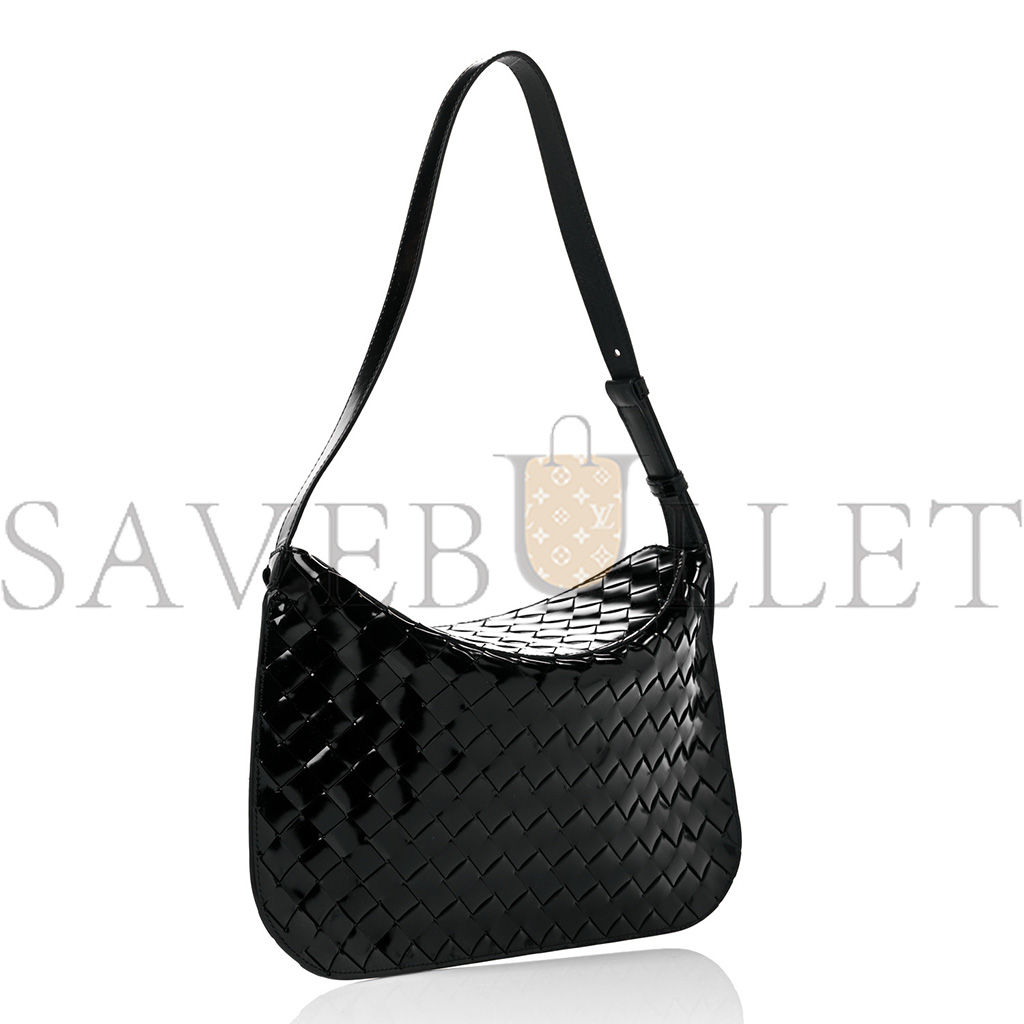 BOTTEGA VENETA PATENT INTRECCIATO SHOULDER BAG BLACK (32*21cm) BOTTEGA VENETA PATENT INTRECCIATO SHOULDER BAG BLACK (32*21cm)