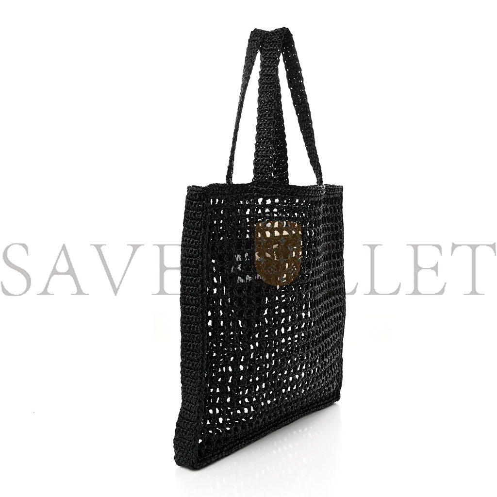 PRADA RAFFIA EMBROIDERED LOGO TOTE BAG BLACK (37*37*4cm)