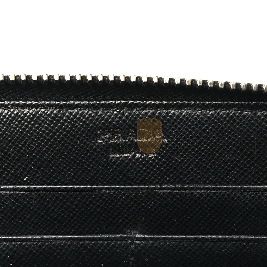 PRADA SAFFIANO METAL ZIP AROUND WALLET BLACK (18*10*2cm)