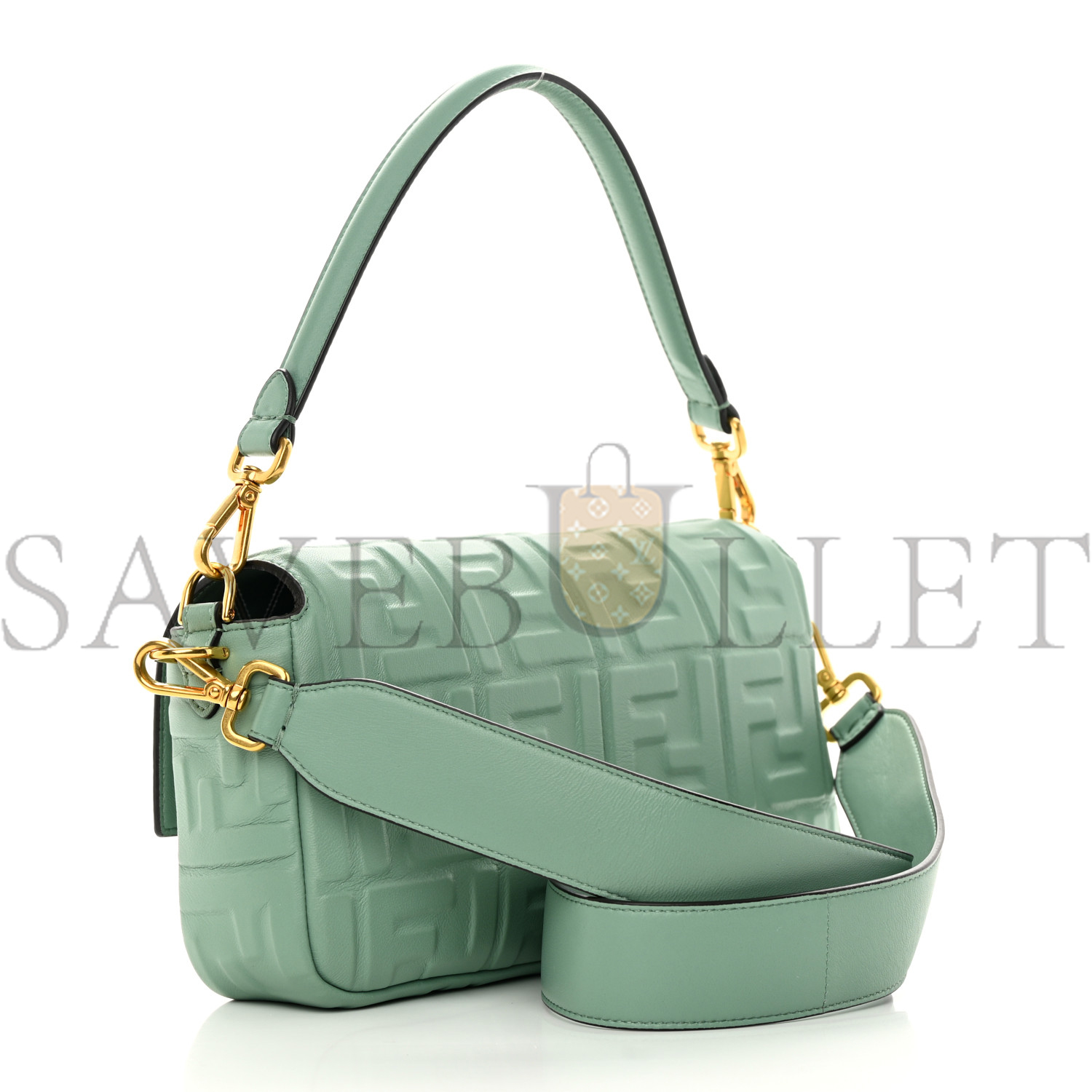 FENDI NAPPA FF 1974 EMBOSSED BAGUETTE MENTA (26*17*6cm)