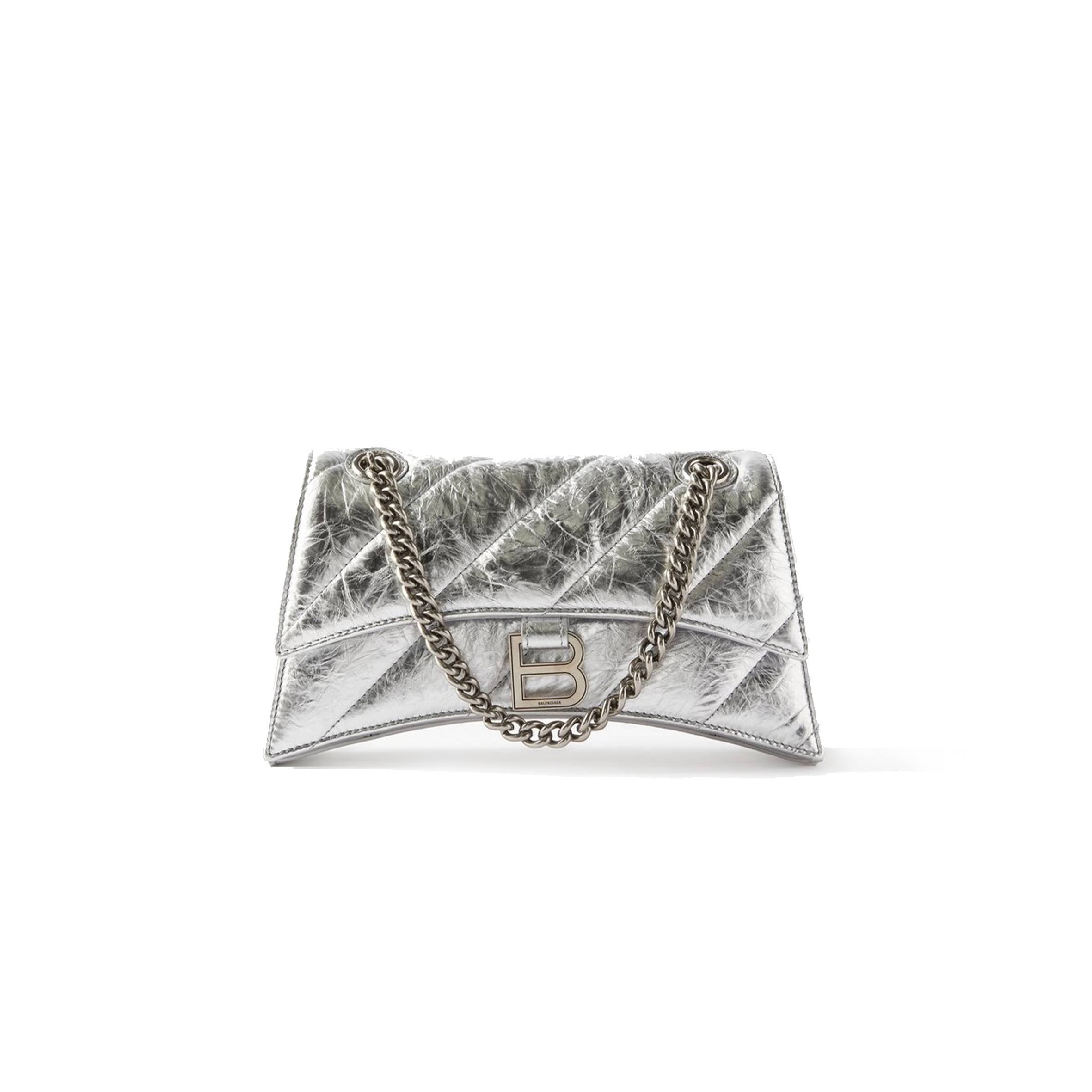 BALENCIAGA SILVER CRUSH S QUILTED CREASED-LEATHER SHOULDER BAG MATCHESFASHION US (25.4*14.9*10cm)