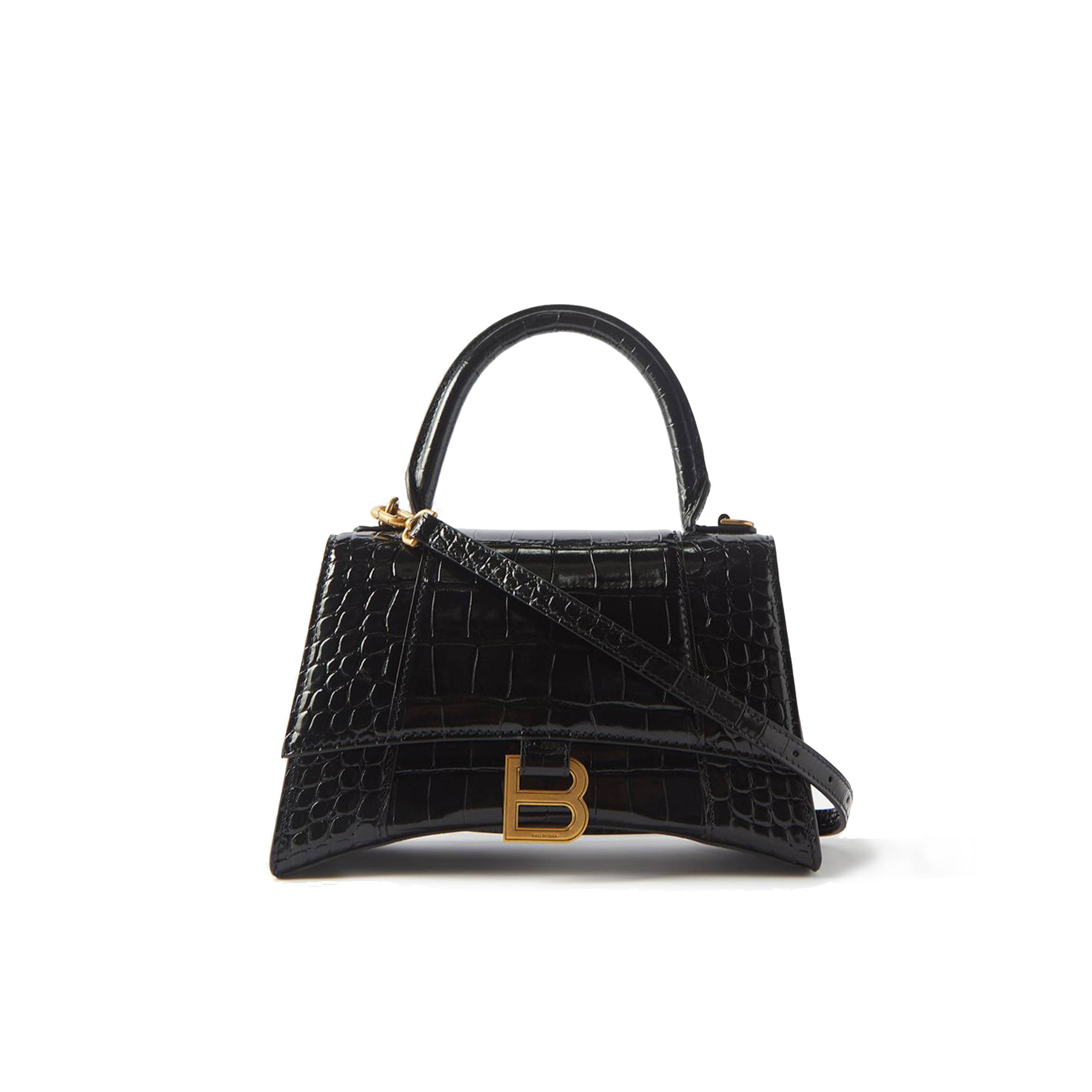 BALENCIAGA BLACK HOURGLASS S CROCODILE-EFFECT LEATHER BAG  MATCHESFASHION US (22.8*15.2*9cm)