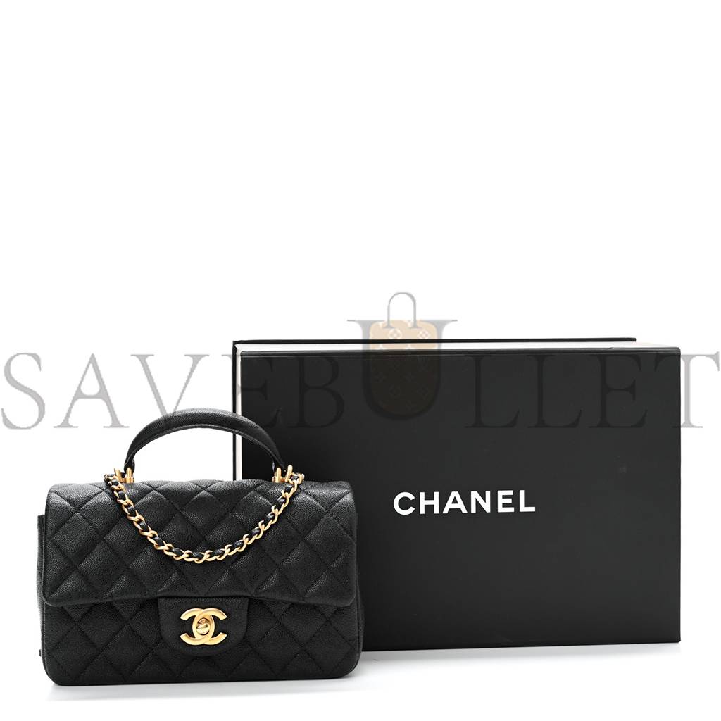 CHANEL CAVIAR QUILTED MINI TOP HANDLE RECTANGULAR FLAP BLACK GOLD HARDWARE (20*12*7cm)