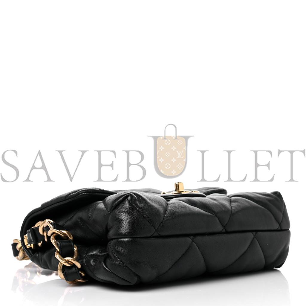 CHANEL LAMBSKIN QUILTED CHAIN TOP HANDLE FLAP BLACK GOLD HARDWARE (19*18*3cm)