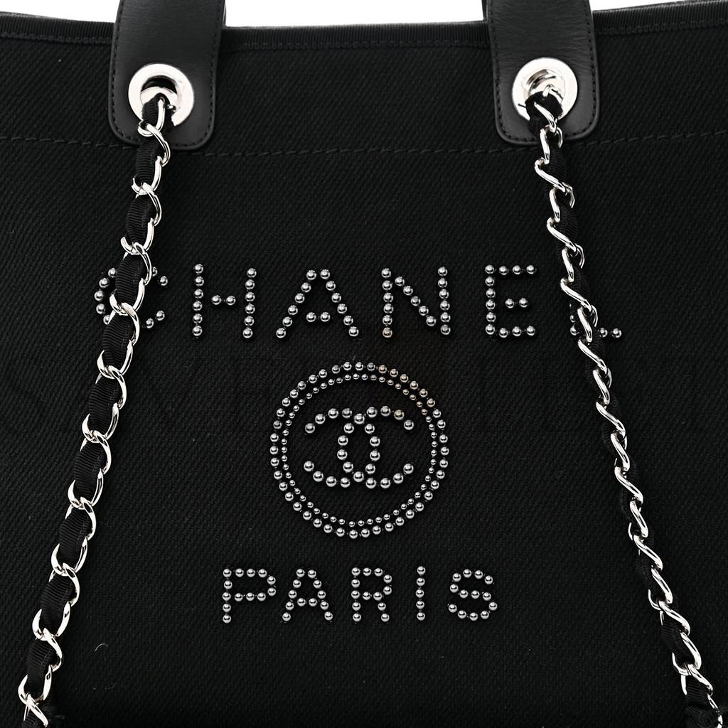 CHANEL CANVAS PEARL MEDIUM DEAUVILLE TOTE BLACK (38*29*18cm)