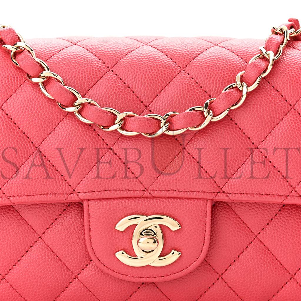 CHANEL CAVIAR QUILTED MINI RECTANGULAR FLAP DARK PINK ROSE GOLD HARDWARE (20*13*6cm)