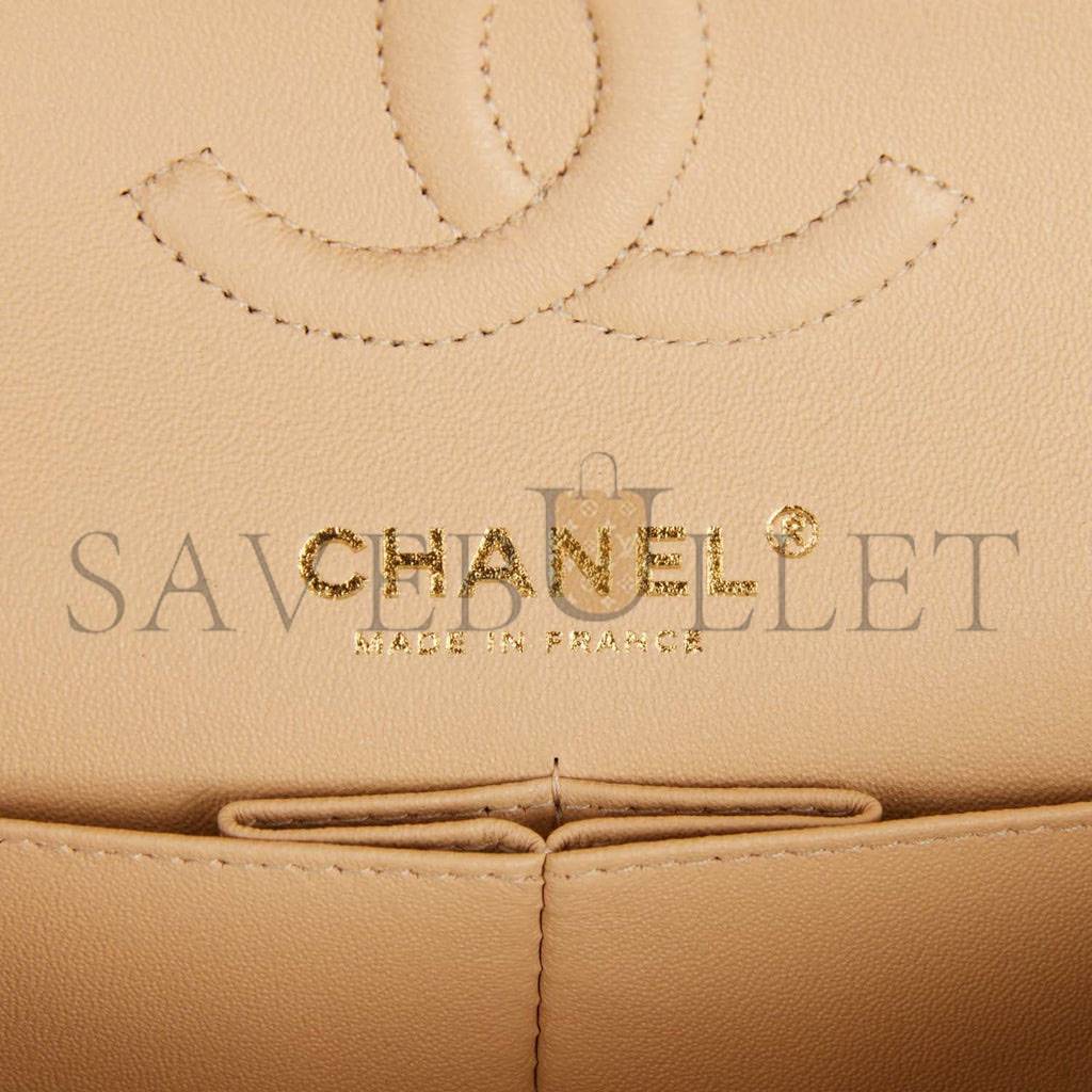 CHANEL SMALL CLASSIC DOUBLE FLAP BAG BEIGE CAVIAR GOLD HARDWARE (23*13*6cm)