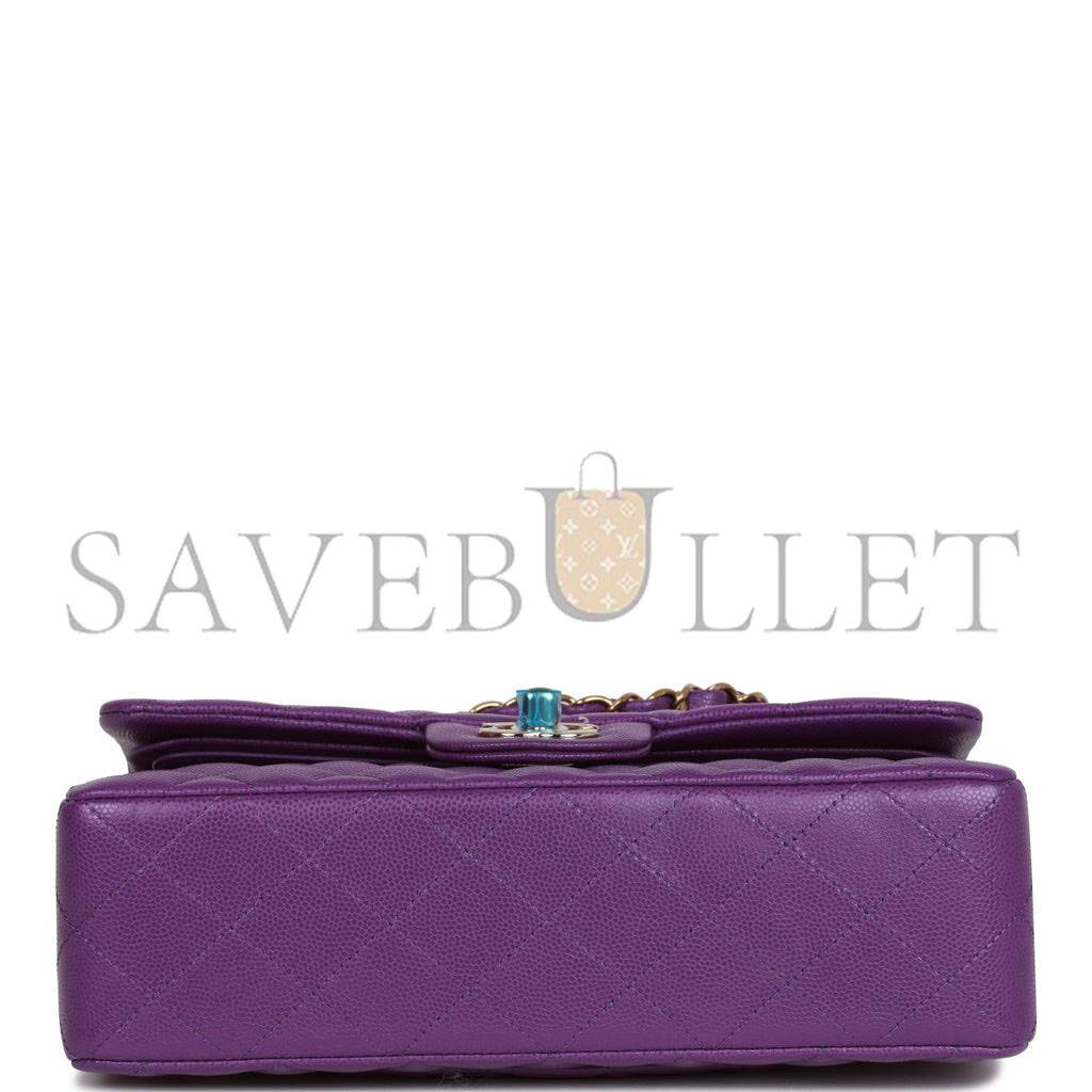 CHANEL SMALL CLASSIC DOUBLE FLAP PURPLE CAVIAR LIGHT GOLD HARDWARE (23*13*6cm)