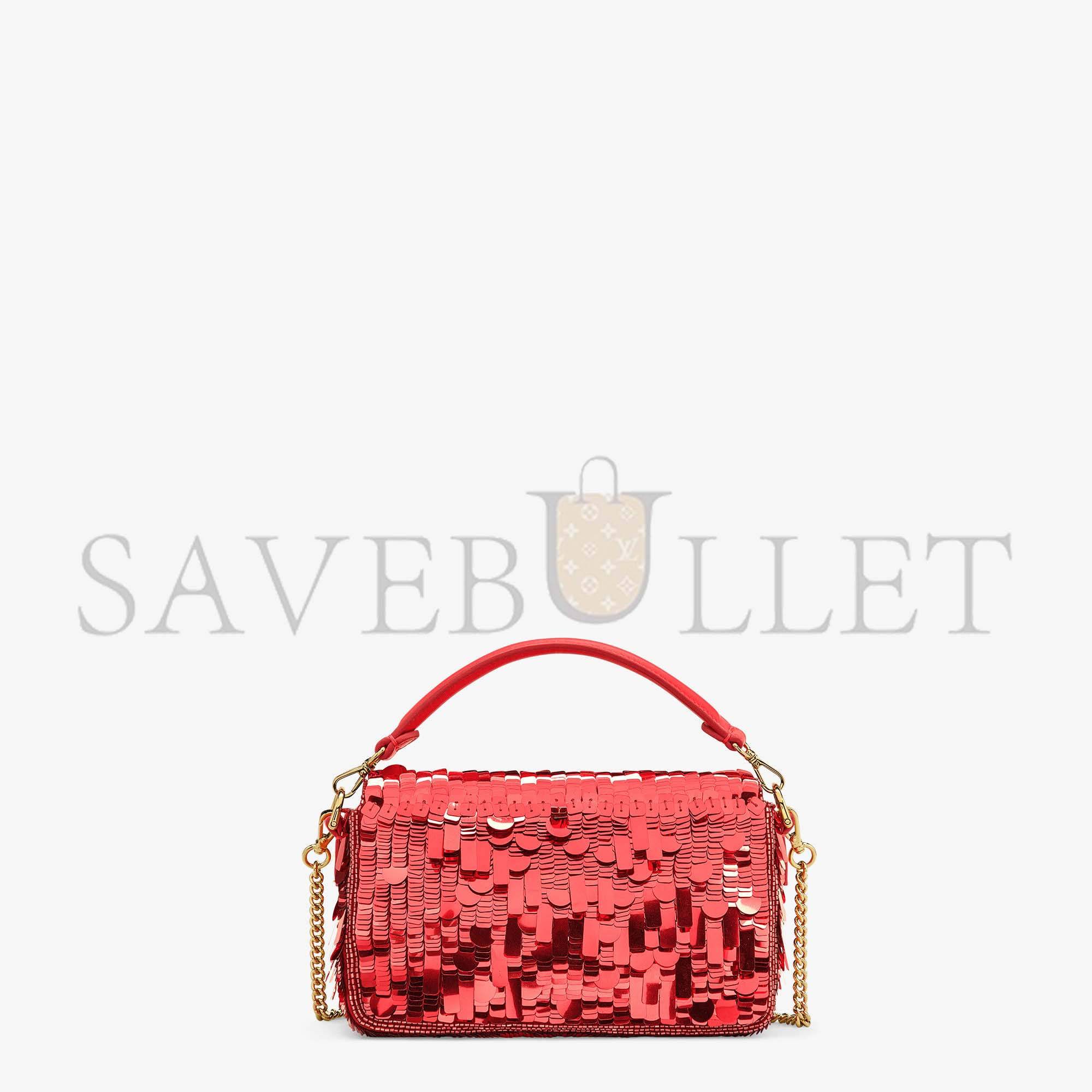 FENDI BAGUETTE MINI - DARK RED SEQUIN AND LEATHER BAG 8BS017AMP0F0V3L (20*13*5cm)