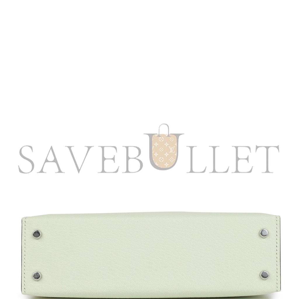 HERMES MINI KELLY SELLIER 20 VERT FIZZ CHEVRE PALLADIUM HARDWARE (19*12*5.5cm)