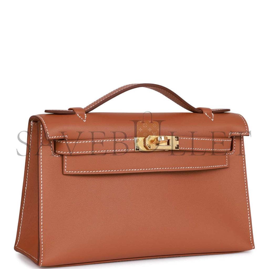 HERMES KELLY POCHETTE CHAI SWIFT PALLADIUM HARDWARE (22*12*13cm)