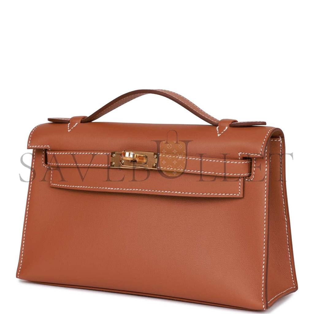 HERMES KELLY POCHETTE CHAI SWIFT PALLADIUM HARDWARE (22*12*13cm)