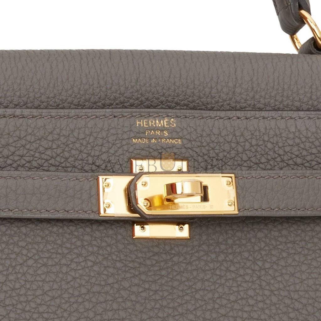 HERMES KELLY RETOURNE 25 ETAIN TOGO GOLD HARDWARE HANDMADE (25*17*7cm)