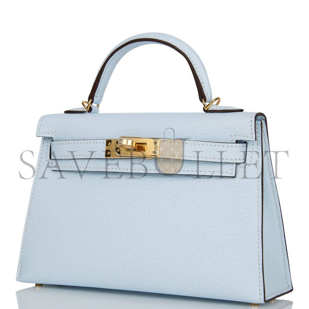 HERMES MINI KELLY SELLIER 20 BLEU BRUME CHEVRE GOLD HARDWARE (19*12*5.5cm)