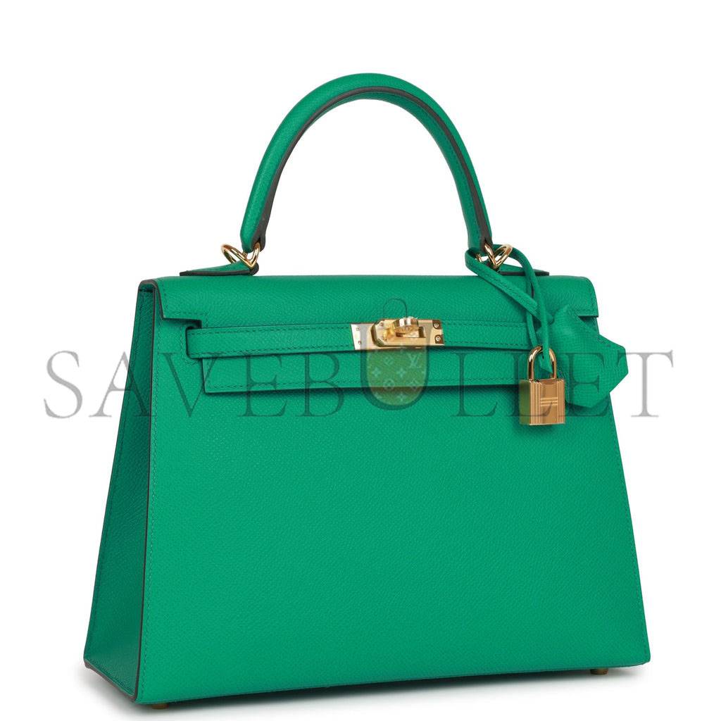 HERMES KELLY SELLIER 25 VERT JADE EPSOM GOLD HARDWARE HANDMADE  (25*17*7cm)