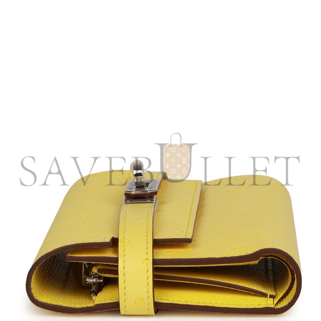 HERMES MEDIUM KELLY DEPLIANT WALLET JAUNE CITRON OSTRICH PALLADIUM HARDWARE (15*10*3cm)