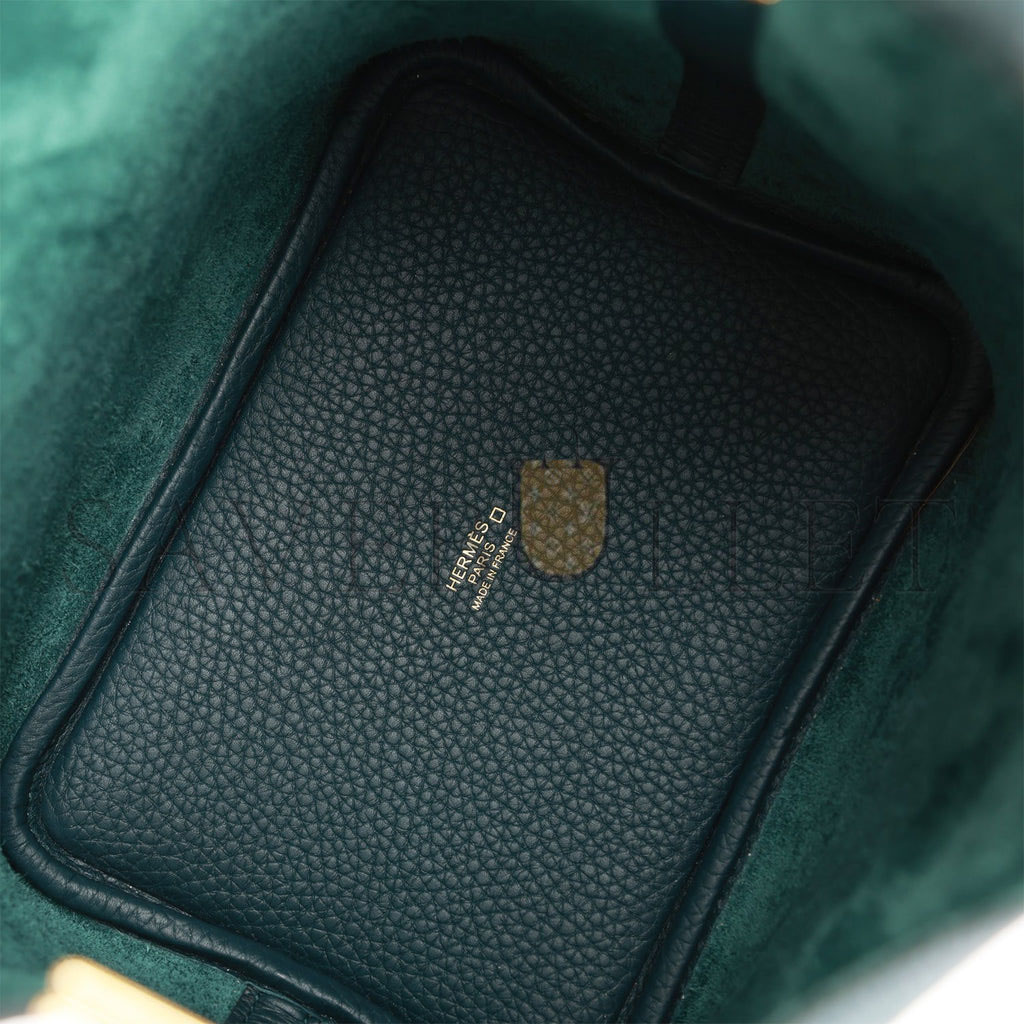 HERMES PICOTIN LOCK 18 VERT CYPRESS MATTE ALLIGATOR AND CLEMENCE TOUCH GOLD HARDWARE (18*13*18cm)