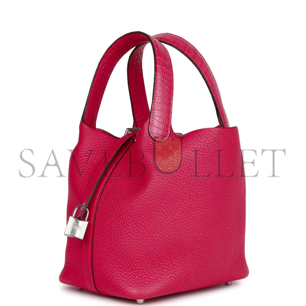 HERMES PICOTIN LOCK 18 FRAMBOISE CLEMENCE AND MATTE ALLIGATOR TOUCH PALLADIUM HARDWARE (18*13*18cm)