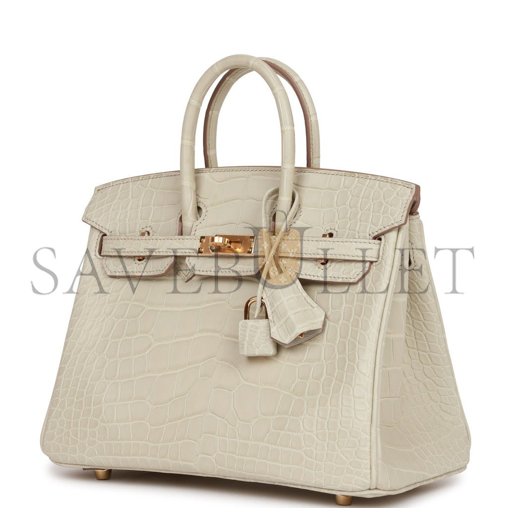 HERMES BIRKIN 25 BETON MATTE ALLIGATOR GOLD HARDWARE HANDMADE (25*19*12cm)