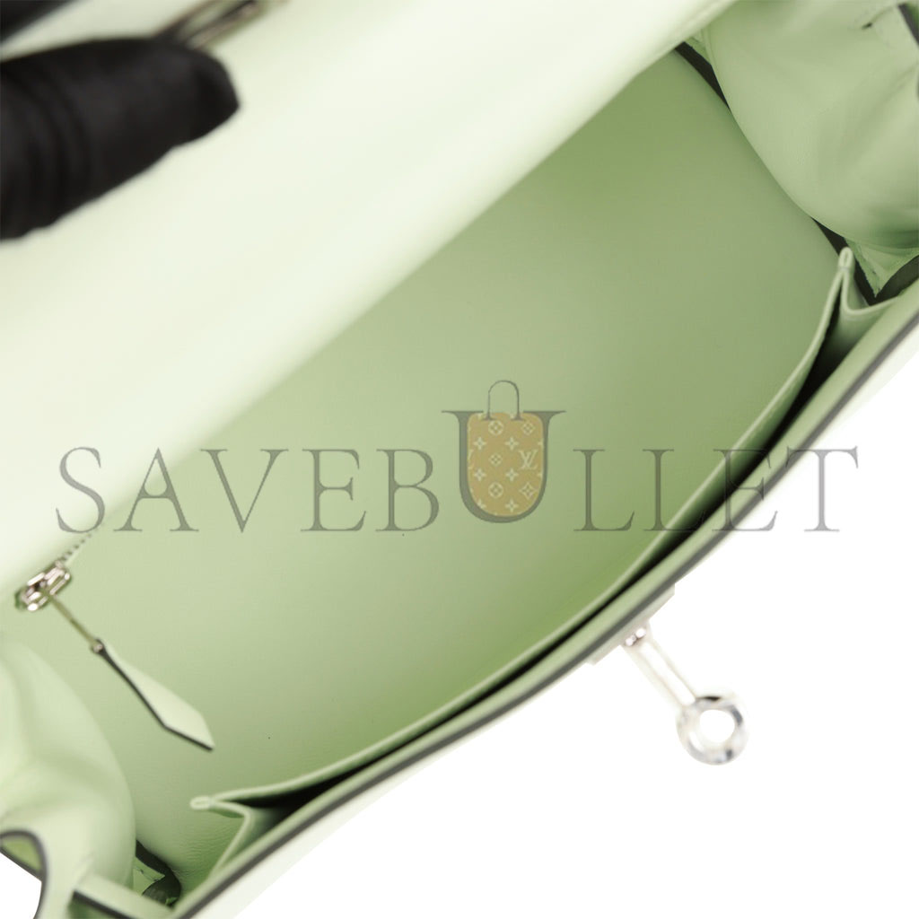 HERMES KELLY RETOURNE 25 VERT FIZZ SWIFT PALLADIUM HARDWARE HANDMADE (25*17*7cm)