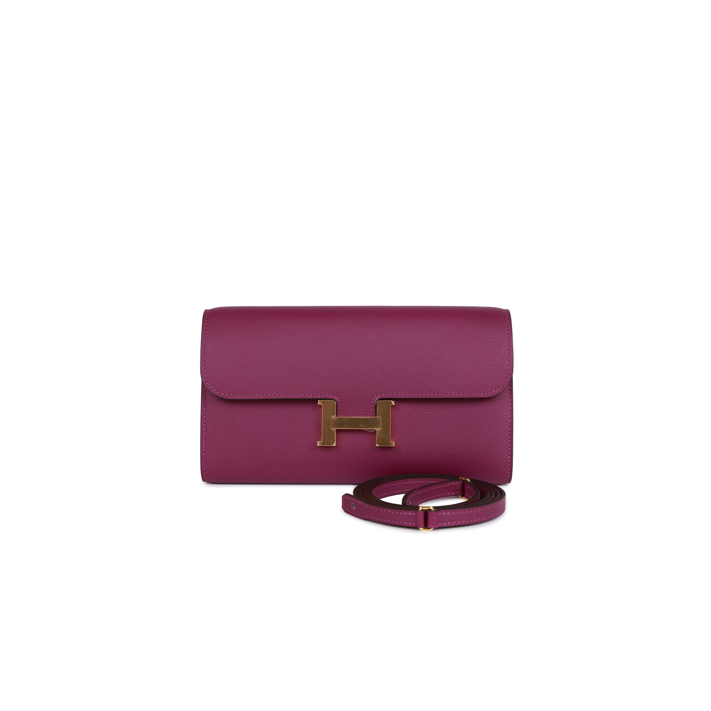 HERMES CONSTANCE WALLET TO GO ANEMONE EVERCOLOR GOLD HARDWARE (22*11cm)