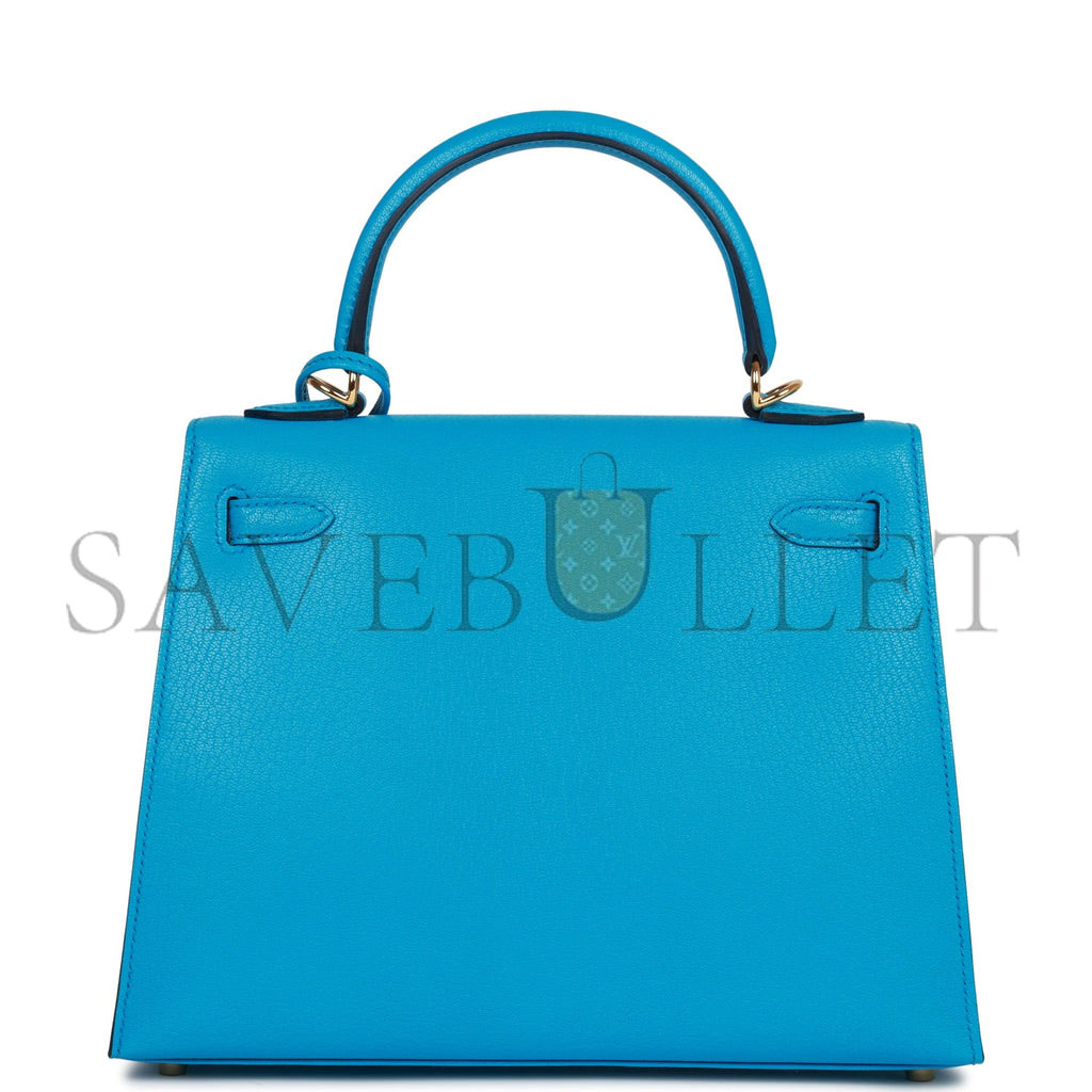 HERMES KELLY SELLIER 25 BLEU FRIDA CHEVRE GOLD HARDWARE   (25*17*7cm)