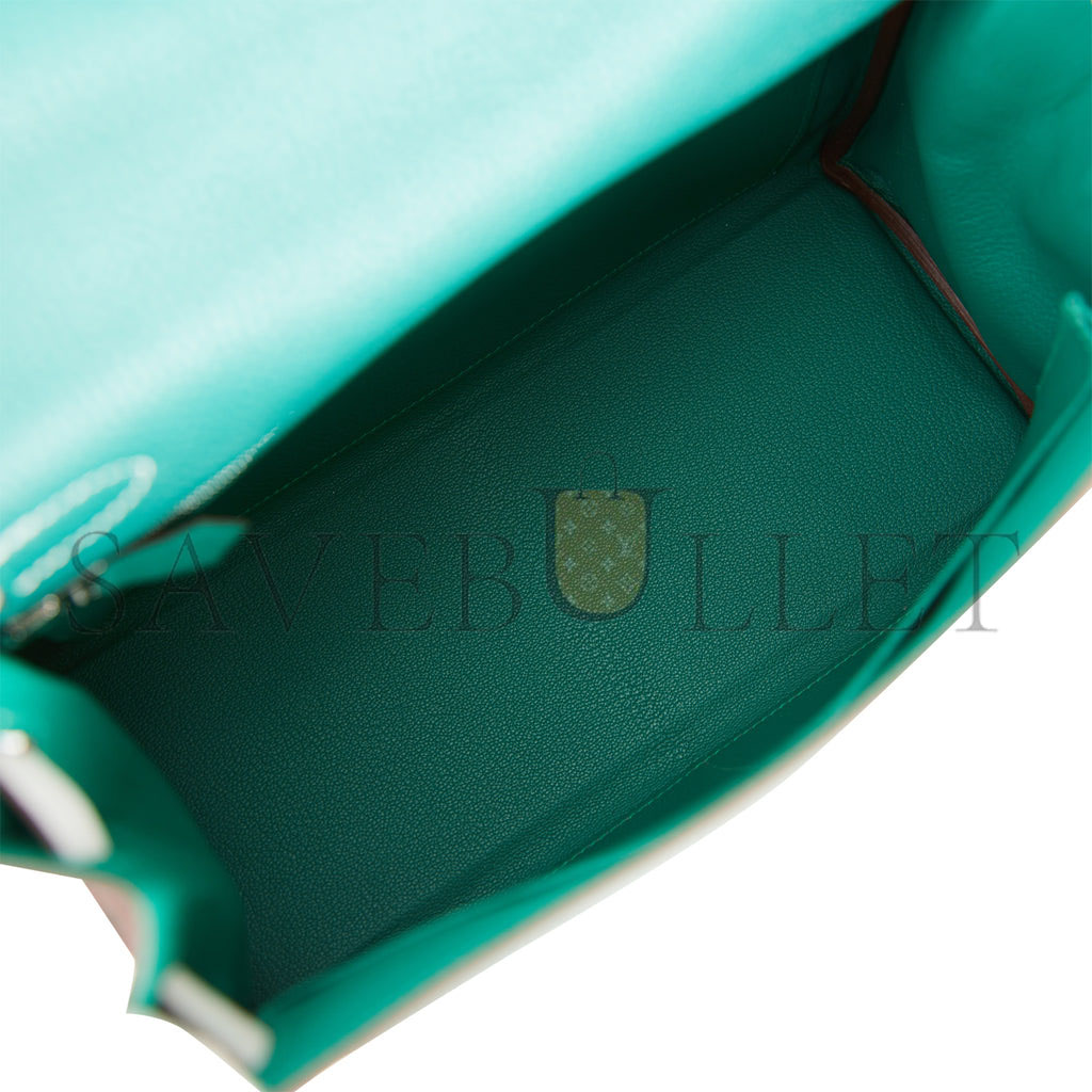 HERMES SPECIAL ORDER (HSS) KELLY RETOURNE 28 MALACHITE AND GRIS PERLE CLEMENCE BRUSHED PALLADIUM HARDWARE (28*22*10cm)