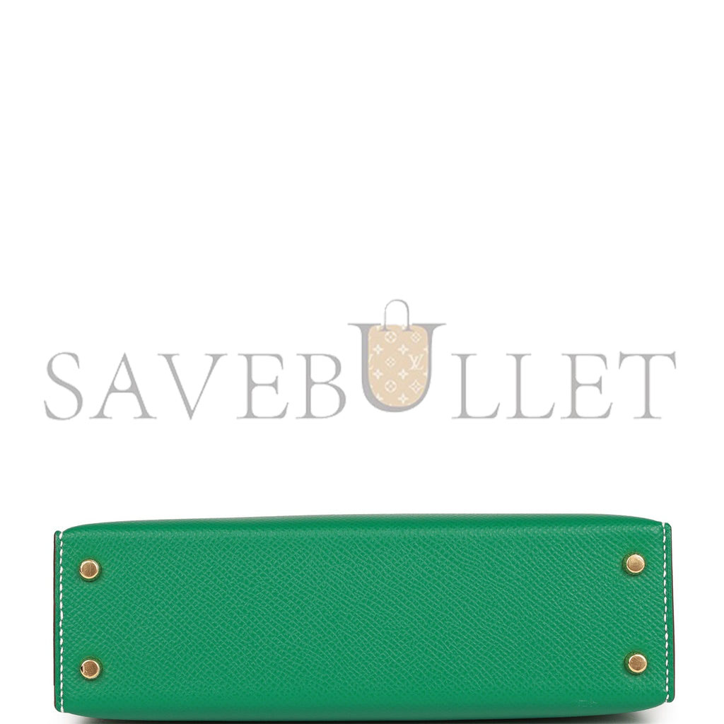 HERMES SPECIAL ORDER (HSS) KELLY MINI SELLIER 20 VERT JADE AND CRAIE EPSOM GOLD HARDWARE (19*12*5.5cm)