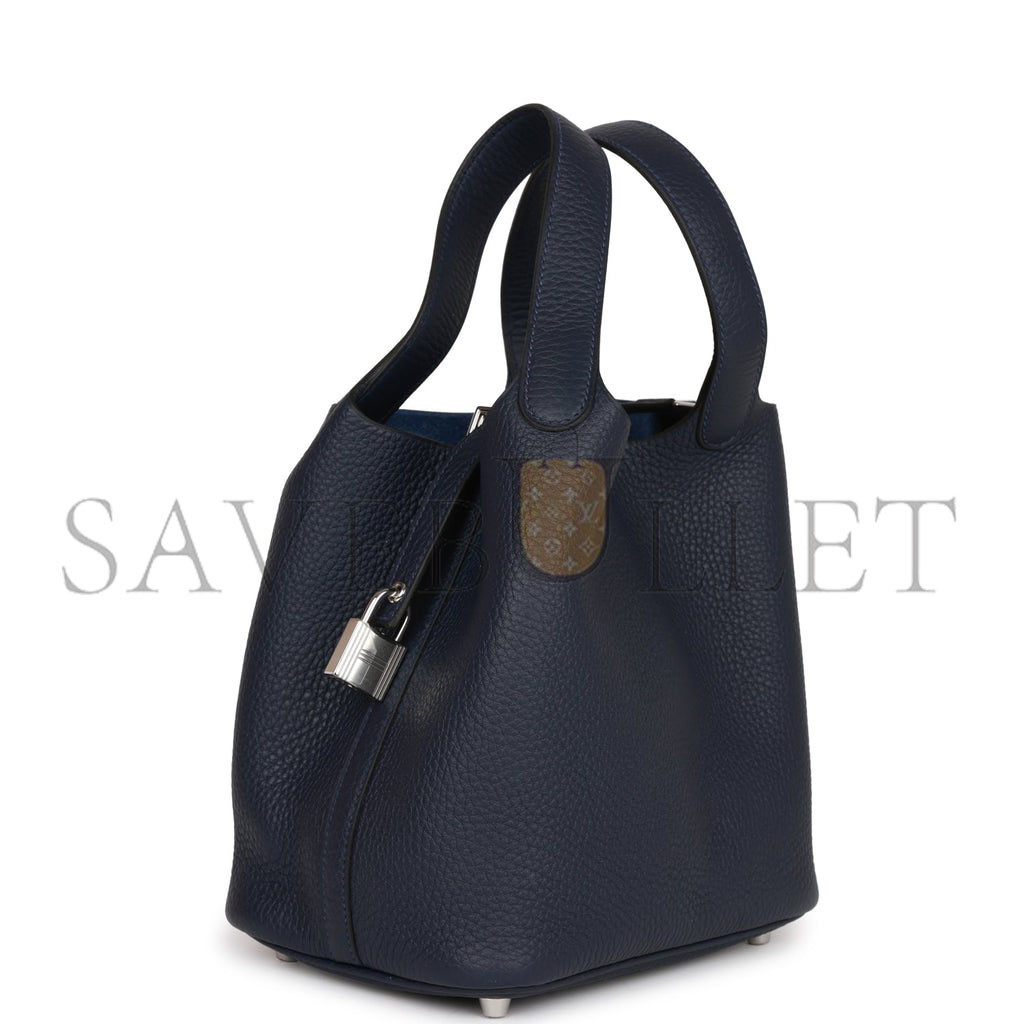 HERMES PICOTIN LOCK 18 BLEU NUIT CLEMENCE PALLADIUM HARDWARE (18*13*18cm)