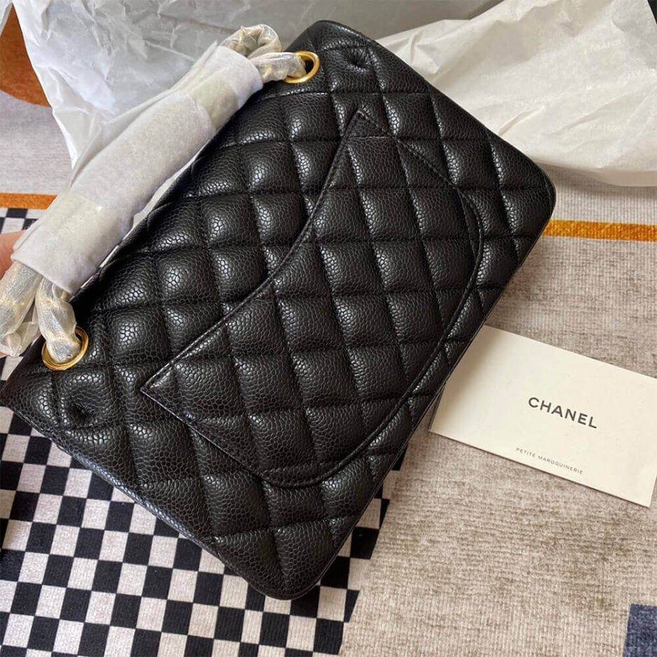 CHANEL CLASSIC FLAP MEDIUM BLACK LAMBSKIN LEATHER GOLD HARDWARE (25.5*15.5*6.5cm)