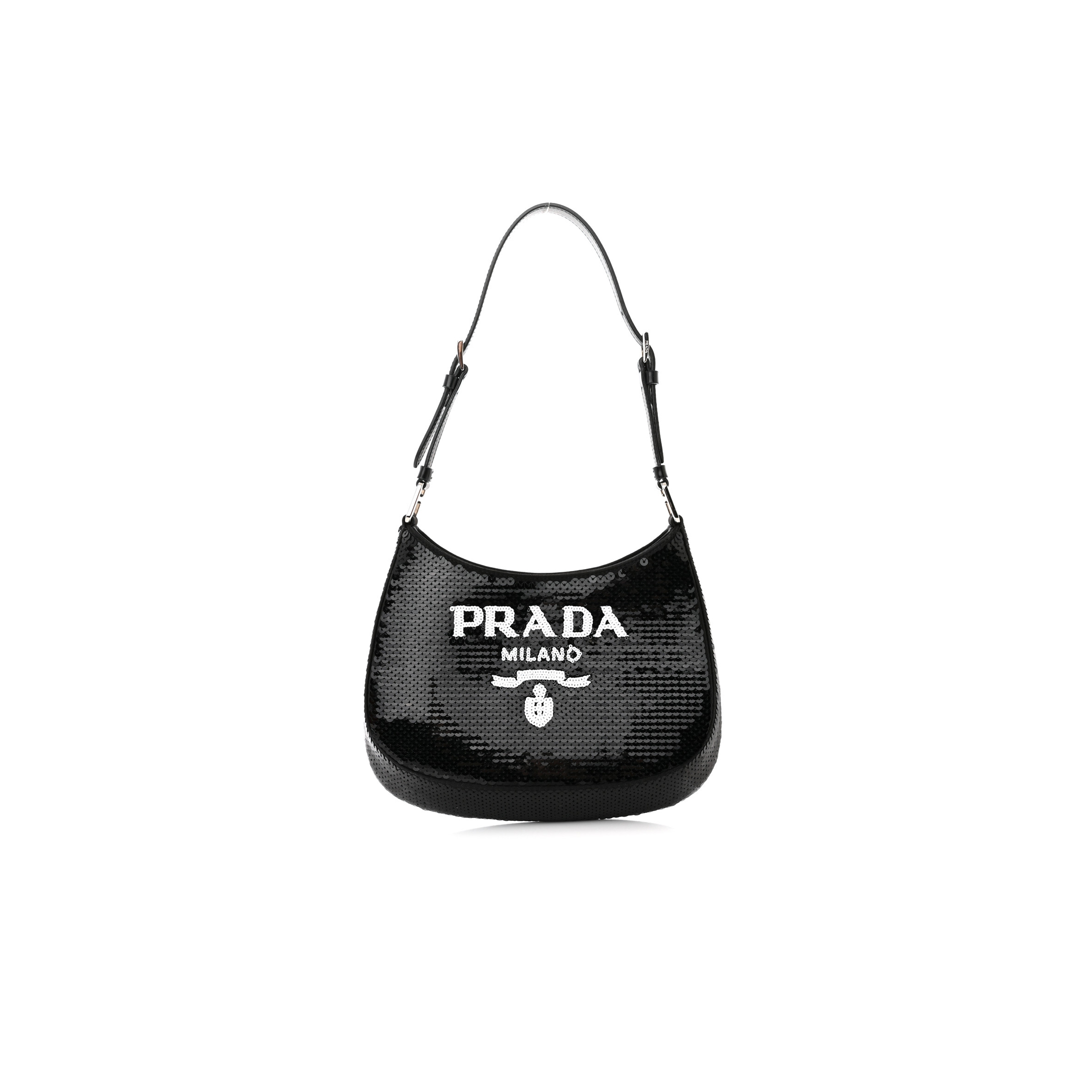 PRADA PAILLETTES SEQUIN CLEO SHOULDER BAG BLACK WHITE (28*18*4cm)