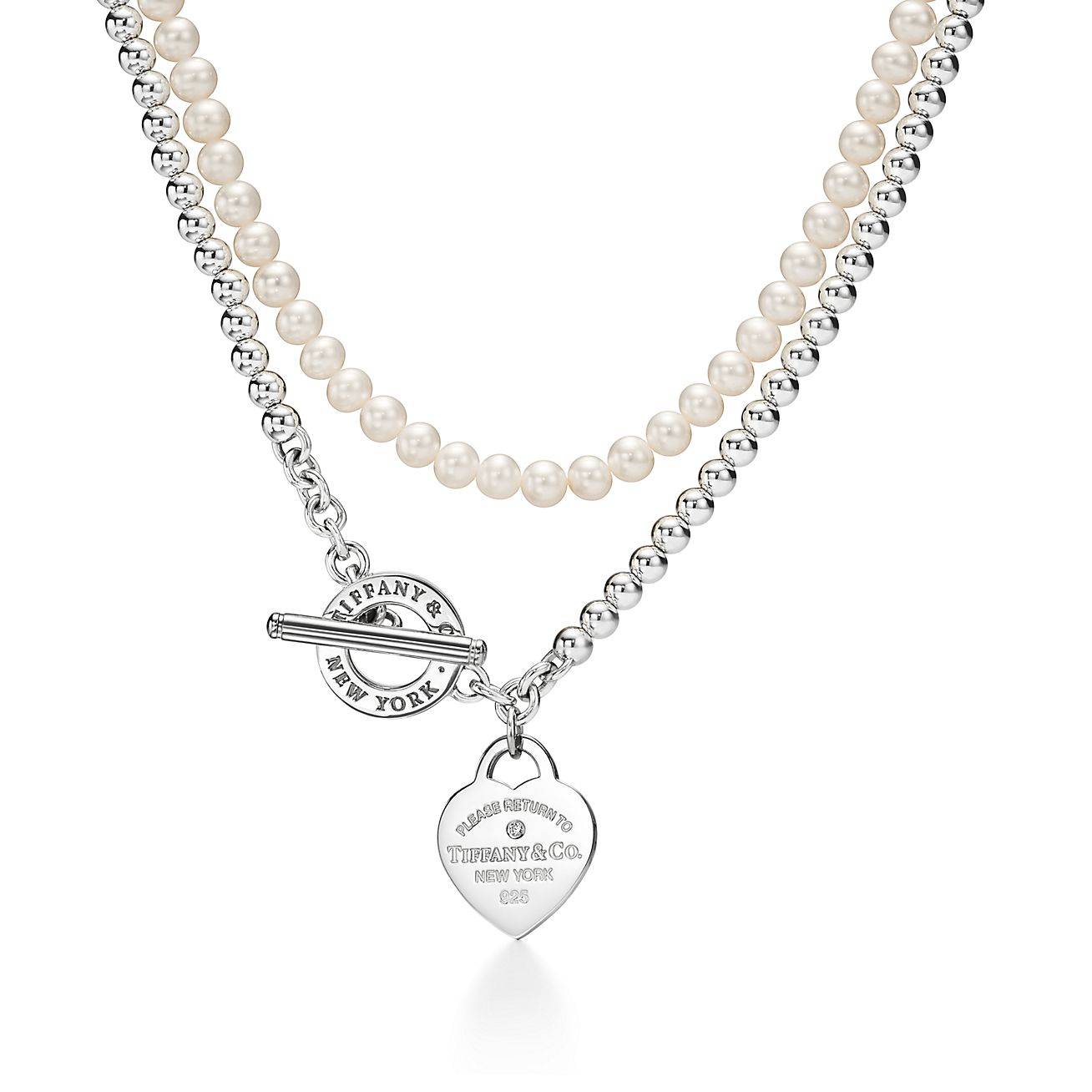 TIFFANY  RETURN TO TIFFANY® WRAP NECKLACE IN SILVER WITH PEARLS AND A DIAMOND, SMALL