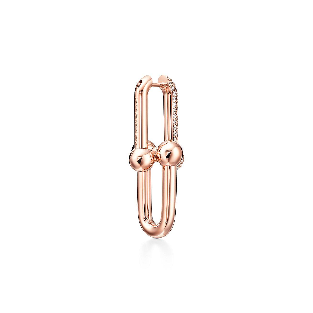 TIFFANY HARDWEAR LINK EARRINGS IN 18K ROSE GOLD WITH PAVÉ DIAMONDS