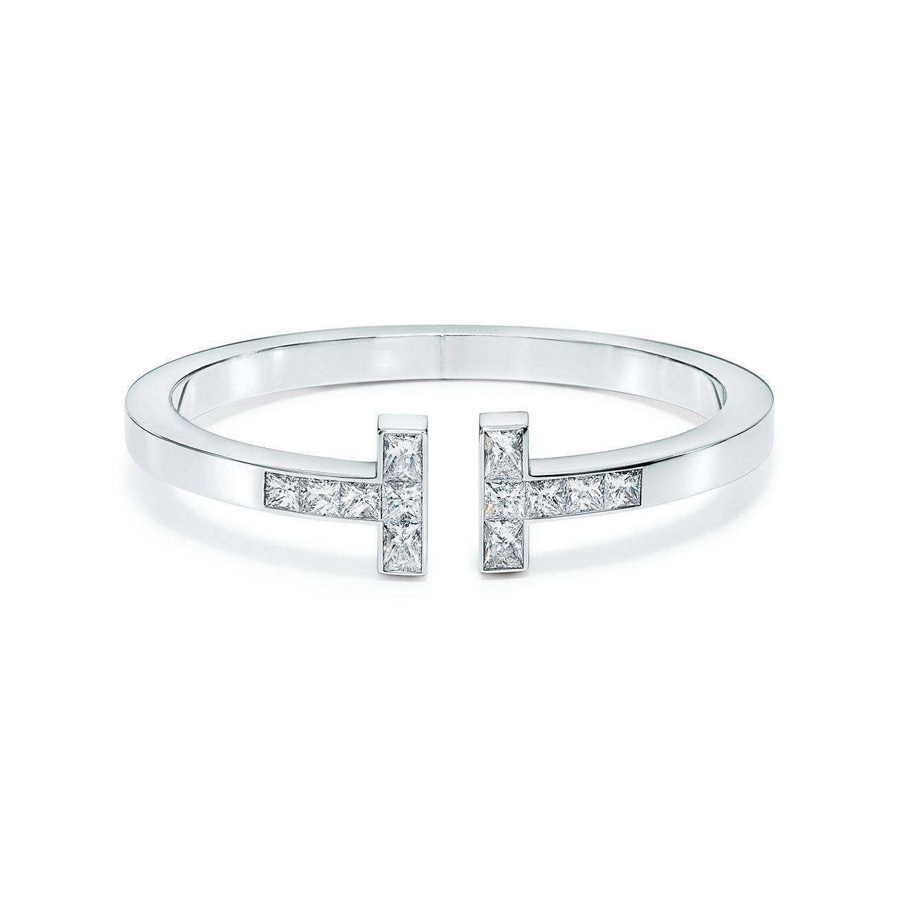 TIFFANY T PRINCESS-CUT DIAMOND SQUARE BRACELET IN 18K WHITE GOLD