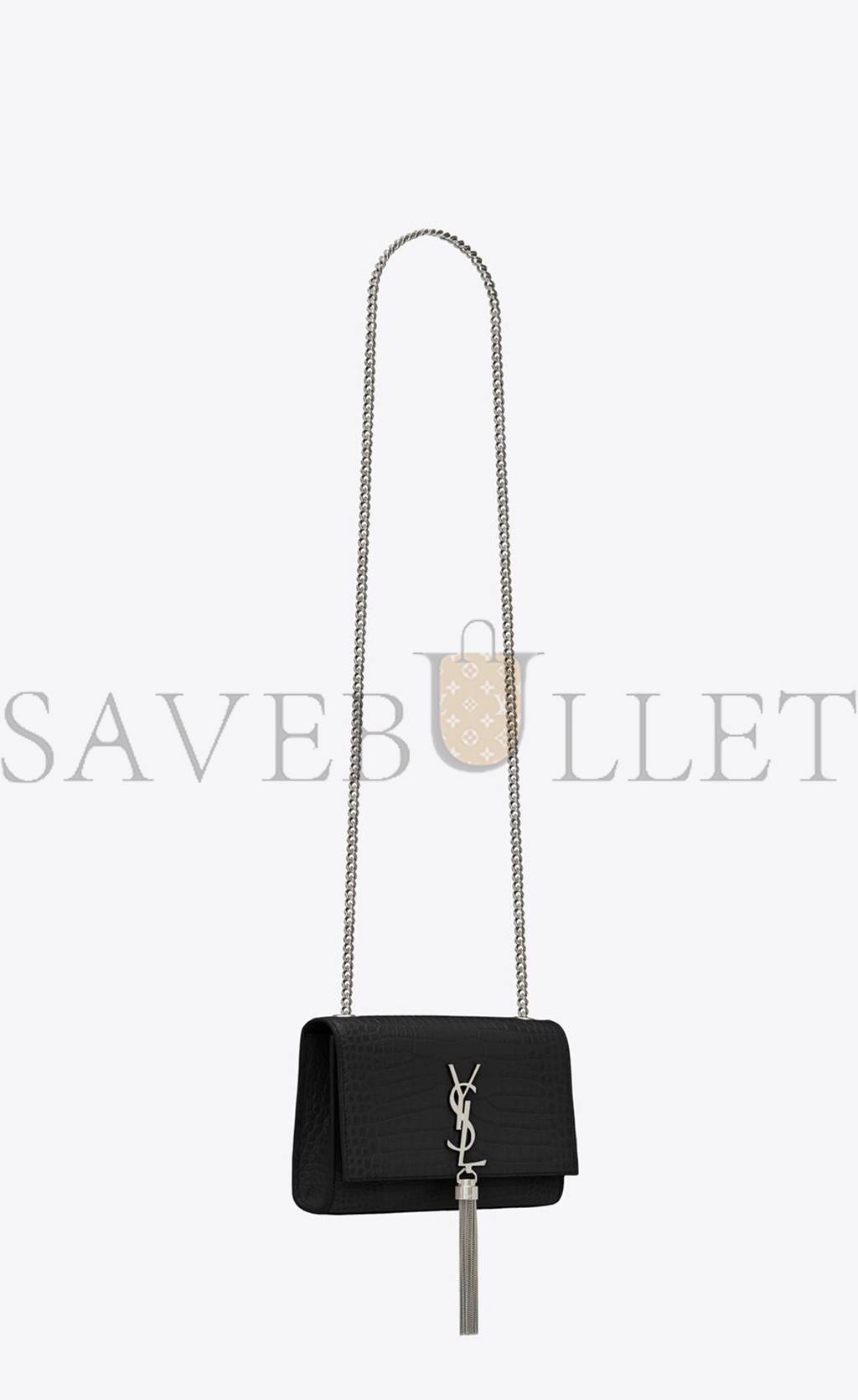 YSL KATE SMALL CHAIN BAG WITH TASSEL IN CROCODILE-EMBOSSED SHINY LEATHER 474366DND0N1000 (20*12.5*5cm)