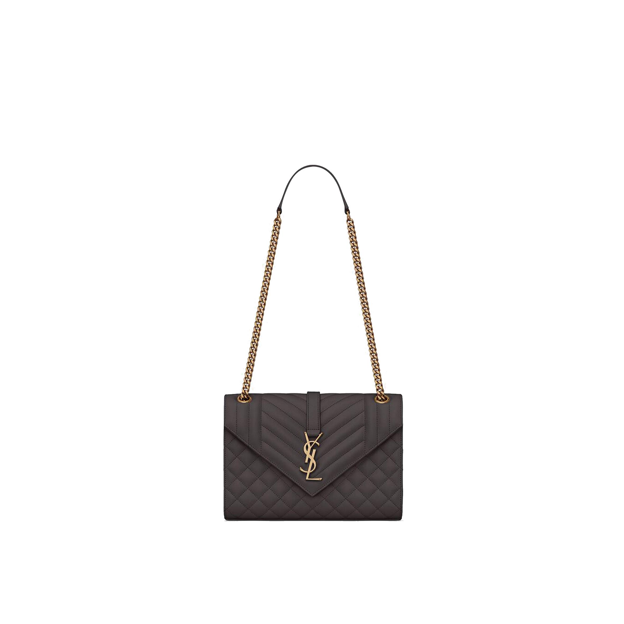 YSL ENVELOPE MEDIUM CHAIN BAG IN MIX MATELASS&EACUTE; GRAIN DE POUDRE EMBOSSED LEATHER 600185BOW971112 (24*17.5*6cm)