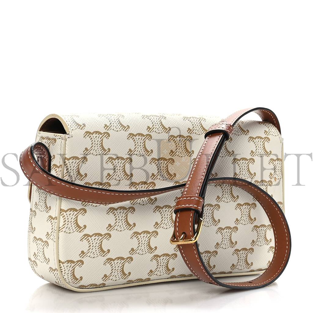 CELINE CANVAS CALFSKIN TRIOMPHE SHOULDER BAG WHITE (21*11*5cm)