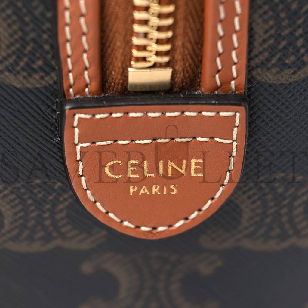 CELINE TRIOMPHE CANVAS CALFSKIN SMALL BOSTON BAG TAN (20*15*11cm)