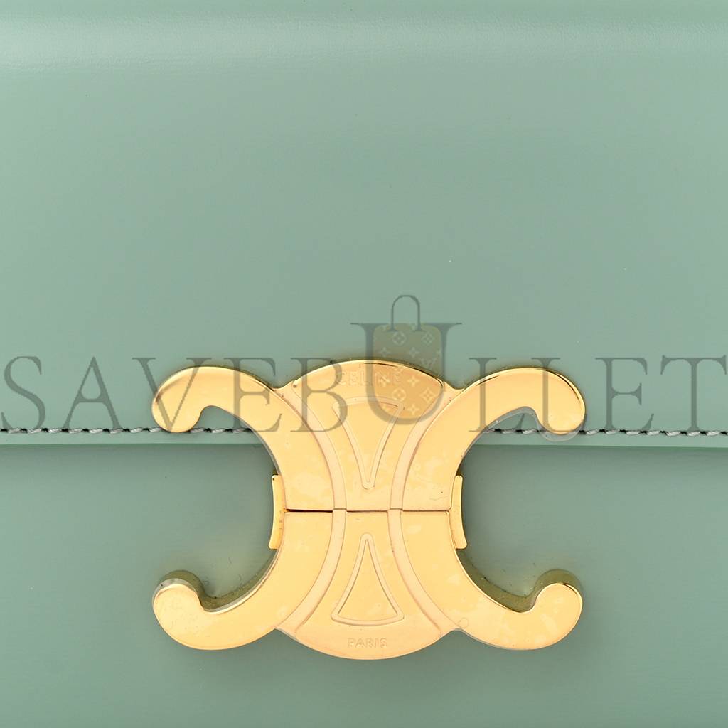 CELINE SHINY CALFSKIN TRIOMPHE SHOULDER BAG CELADON (20*12*4cm)