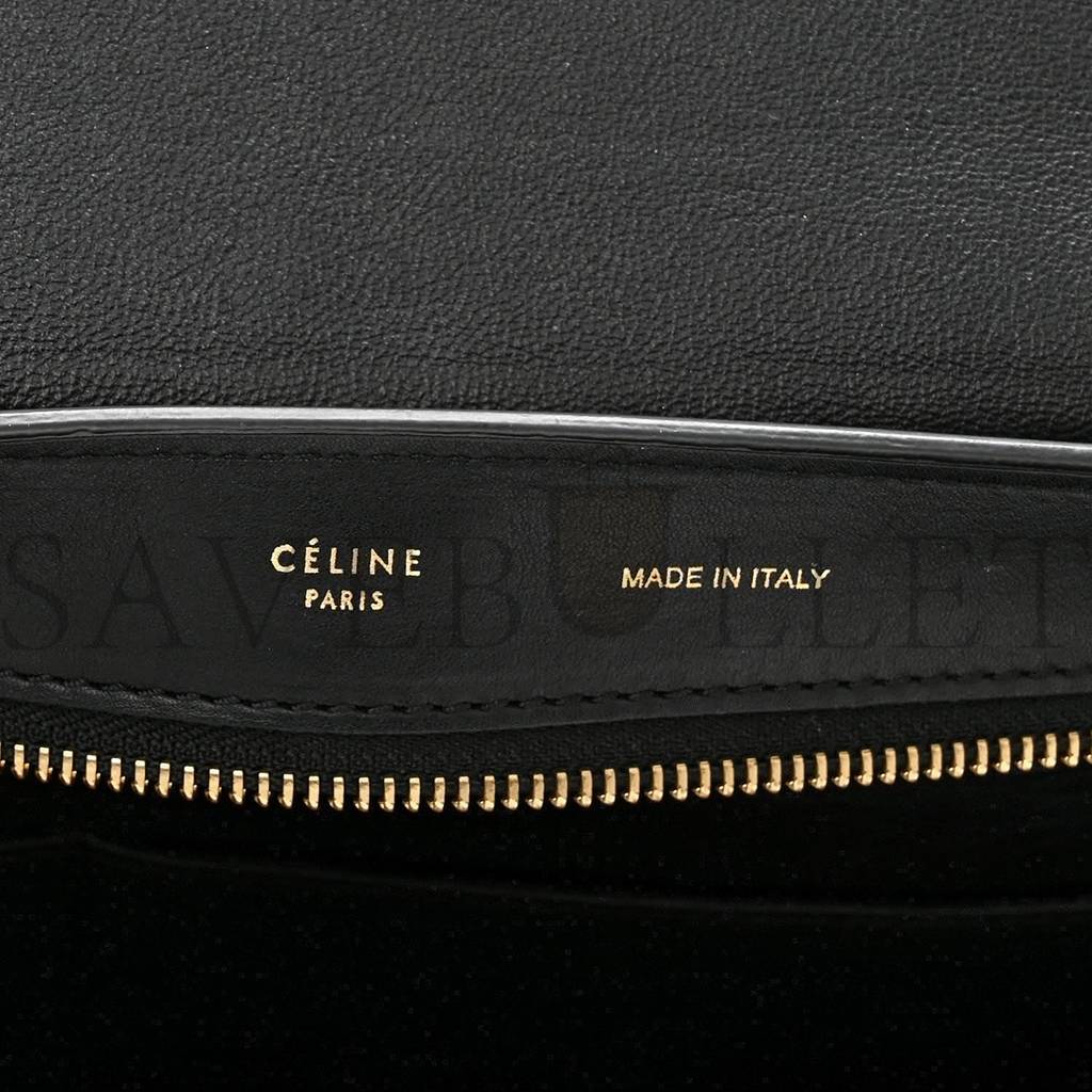 CELINE CROCODILE EMBOSSED CALFSKIN SUEDE MEDIUM TRAPEZE BLACK (30*25*18cm)