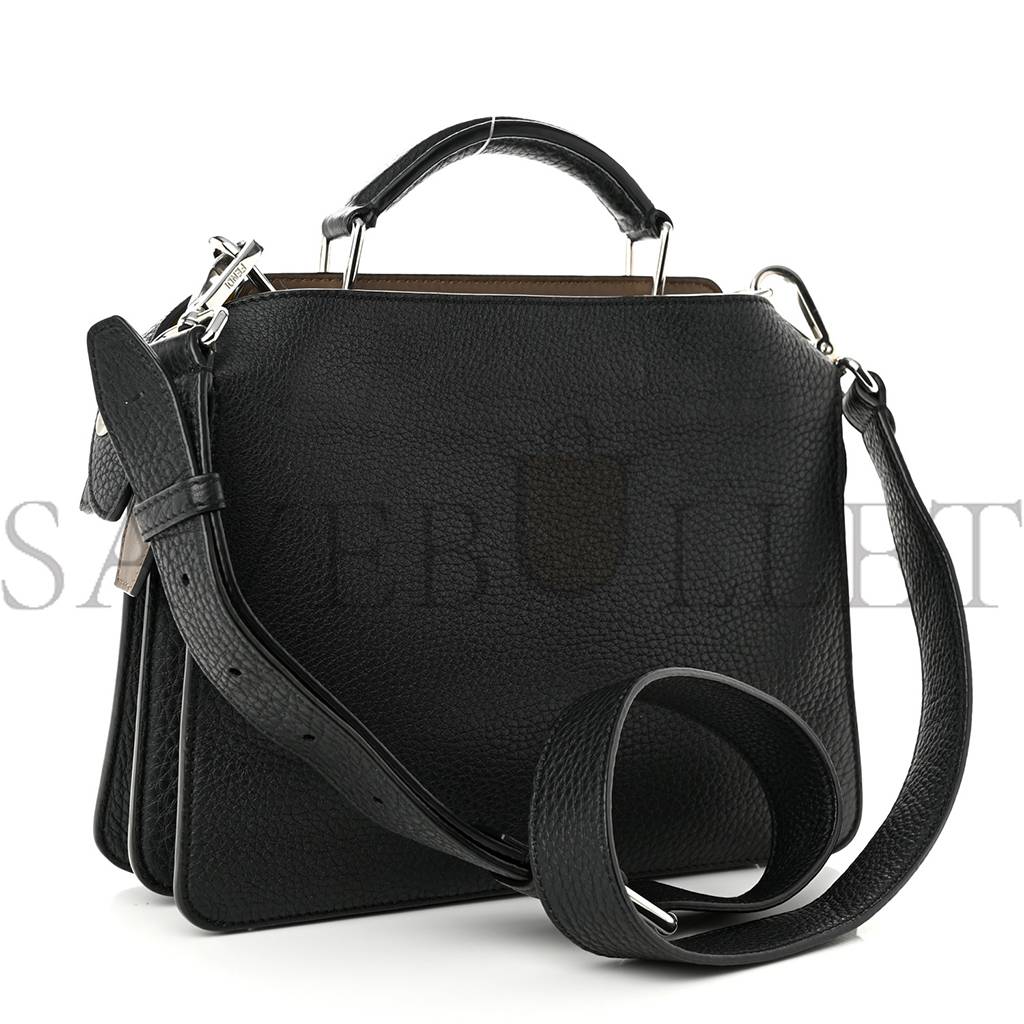 FENDI CUOIO ROMANO VITELLO GRACE LIGHT GLAZED FABRIC BI-COLOR FF 1974 MINI PEEKABOO I SEE U SATCHEL BLACK (25*20*9cm)