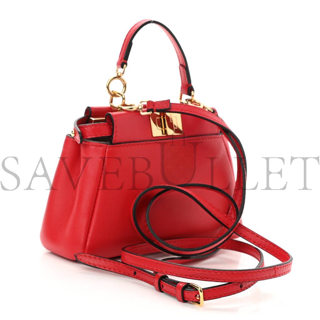 FENDI SHINY NAPPA MICRO PEEKABOO ICONIC SATCHEL FRAGOLA (20*15*11cm)