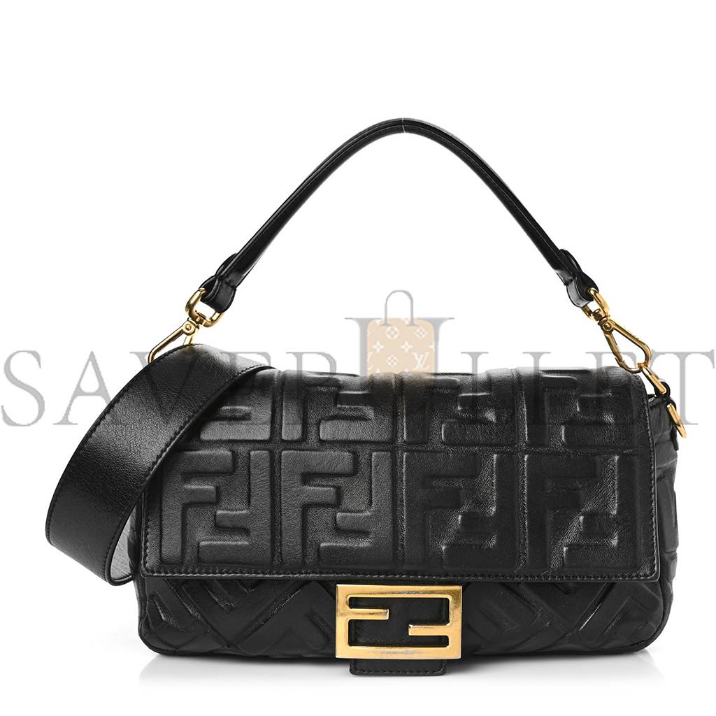 FENDI NAPPA FF 1974 EMBOSSED BAGUETTE BLACK (27*15*6cm) 