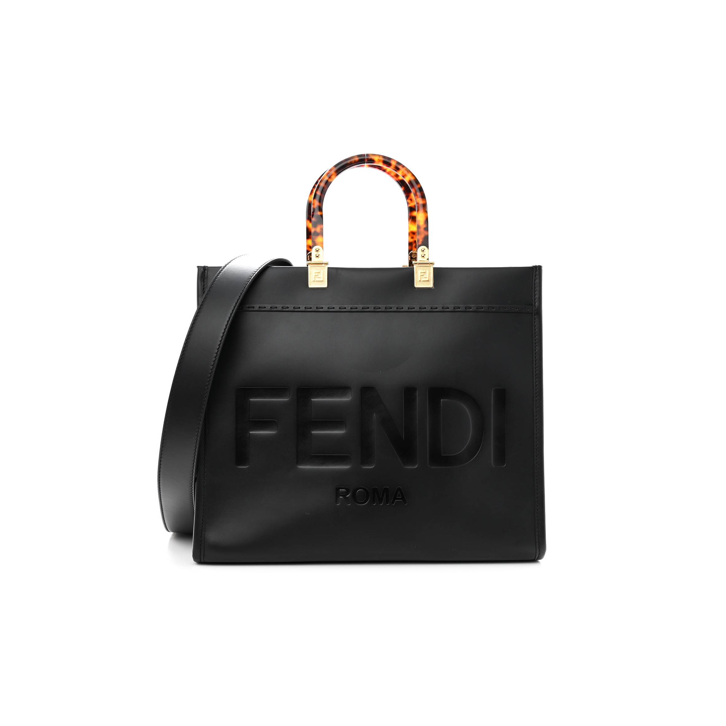 FENDI VITELLO KING PLEXIGLASS MEDIUM FENDI SUNSHINE SHOPPER TOTE BLACK (36*30*15cm)